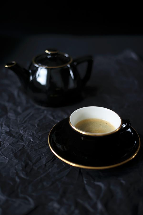Coffee In A Black Cup And A Jug Photograph by Eva Lambooij