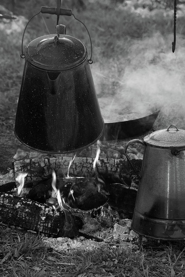 Breakfast cook fire with cast iron pot and coffee pot by Allen Penton