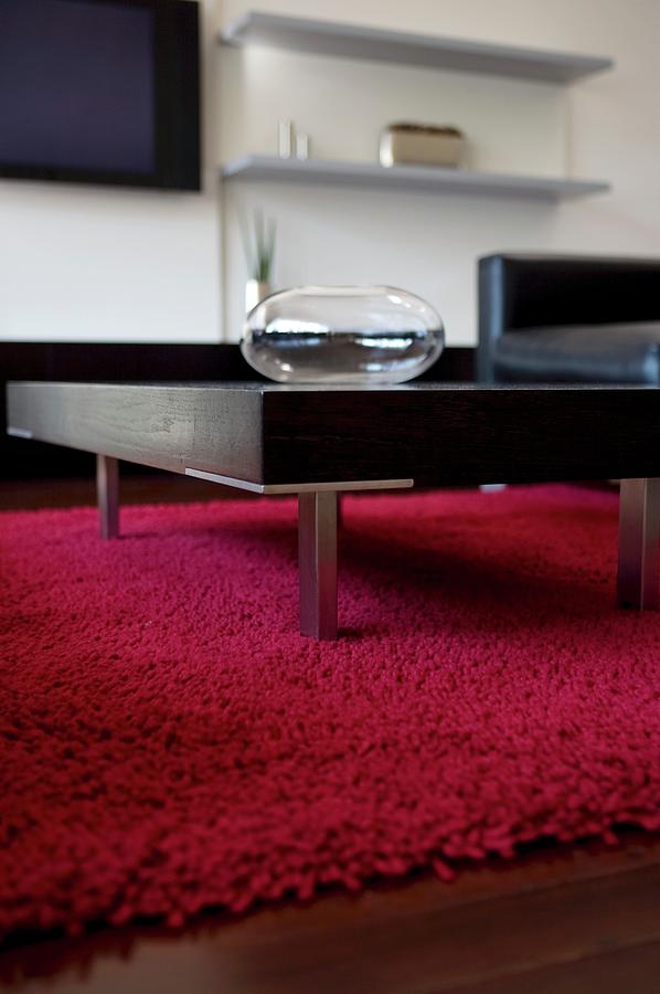 Coffee Table With Metal Legs On Red Woollen Rug Photograph by Trudy Kelder