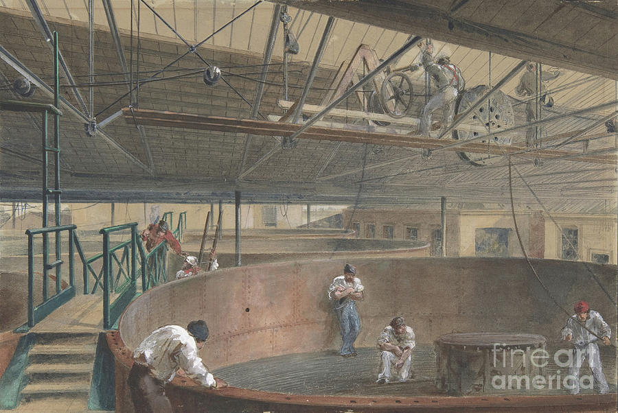 Coiling The Cable In The Large Tanks Drawing by Heritage Images