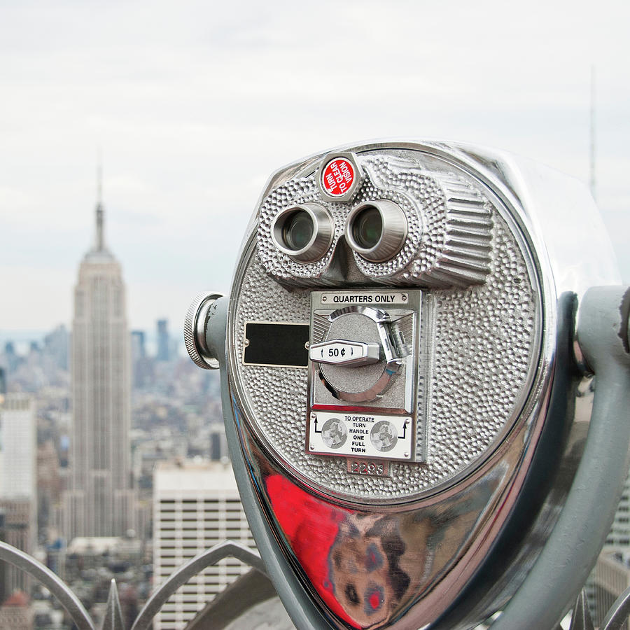 Empire State Building Digital Art - Coin Operated Binoculars On Empire State Building, Manhattan, New York, Usa by Rosanna U