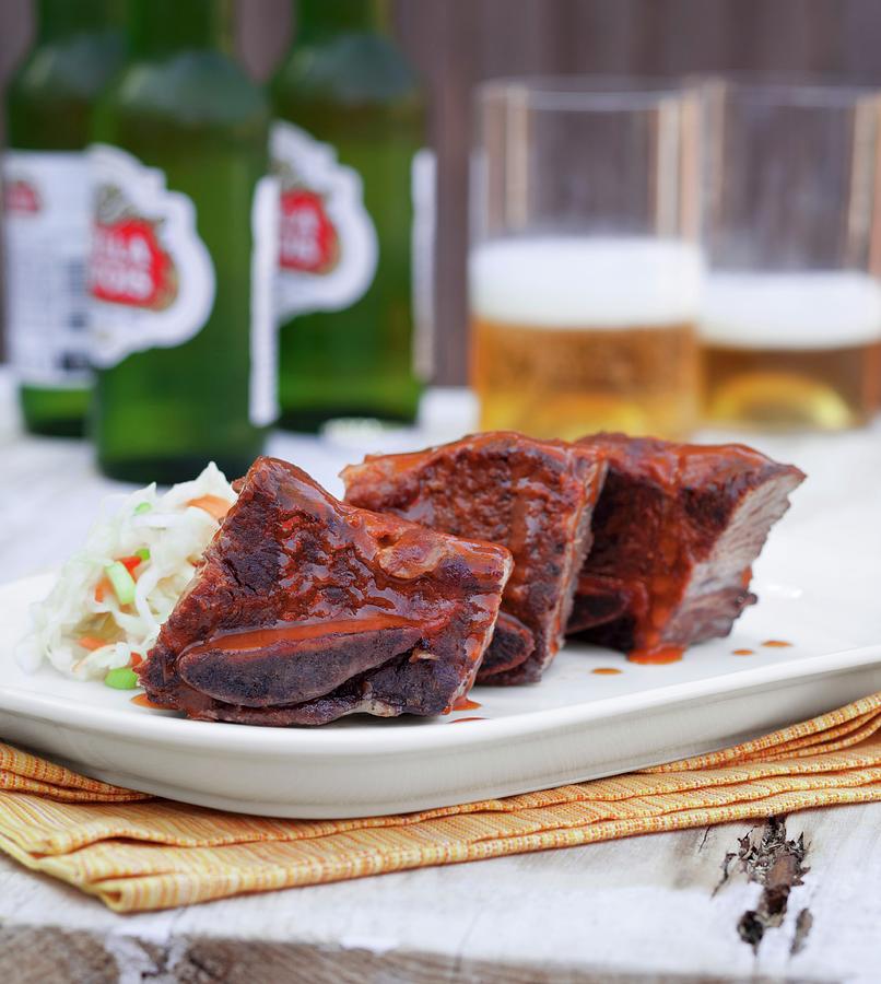 Cola-marinated Beef With Coleslaw And Beer Photograph by Rene Comet