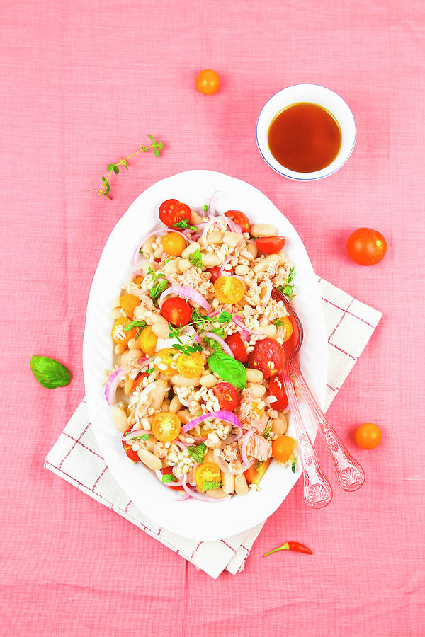 Cold Barley Salad With Cannellini Beans, Tuna And Cherry Tomatoes Photograph by Claudia Gargioni