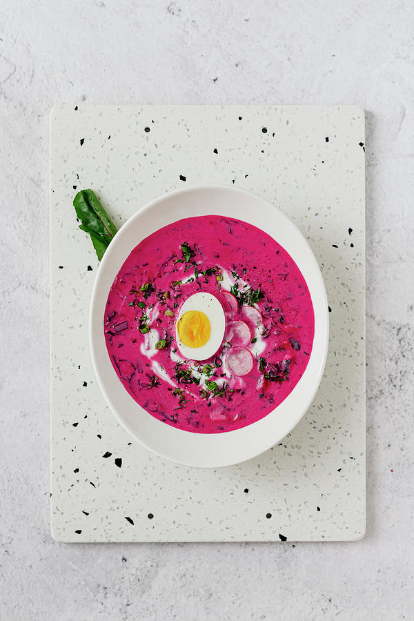 Cold Beetroot Soup With Radish And Cooked Egg Photograph by Monika Rosa