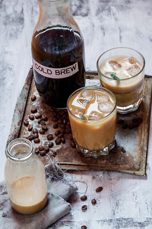 Cold Brew cold Coffee With Milk And Ice Cubes Photograph by Susan Brooks-dammann