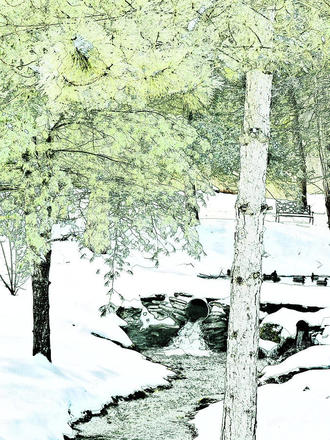 Cold creek in winter Painting by Jeelan Clark