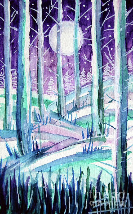 COLD LIGHT - Winterscape Watercolor - Mona Edulesco Painting by Mona Edulesco