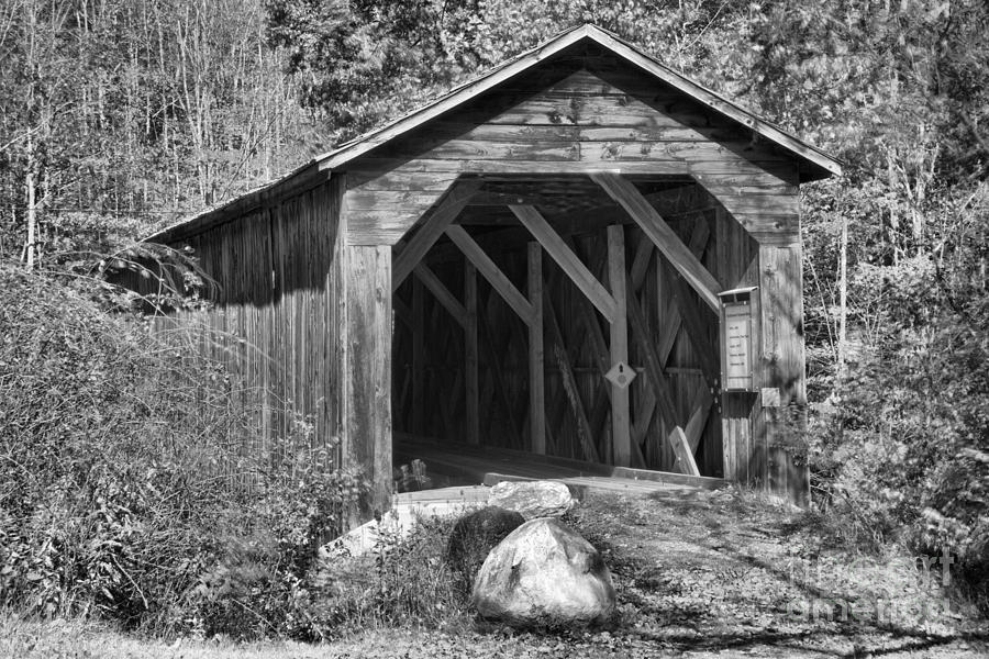 Cold River Covered Bridge Black And White Photograph by Adam Jewell