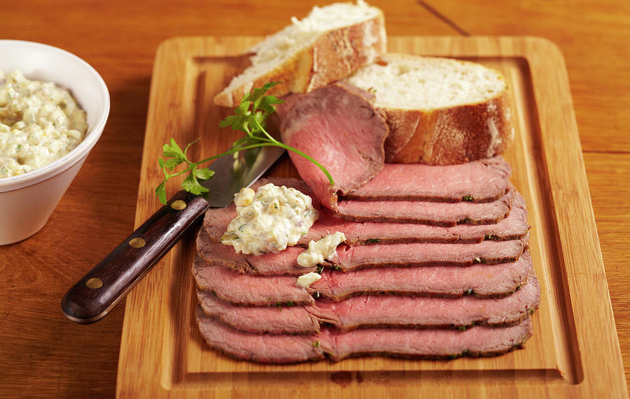 Cold Roast Beef In Slices With Baguette And Remoulade Sauce Photograph by Teubner Foodfoto