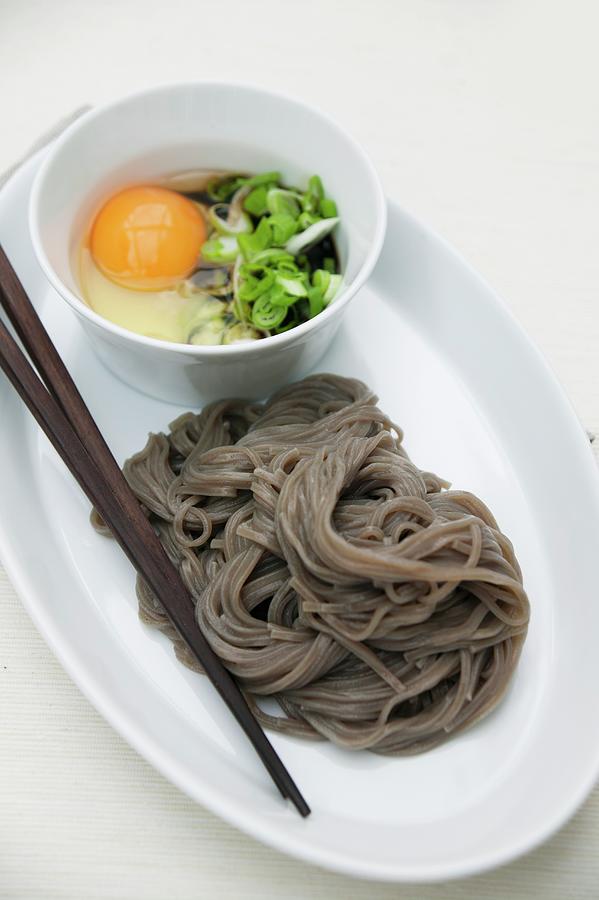 Cold Soba Noodles With Raw Egg And Spring Onions Photograph by Food Experts Group