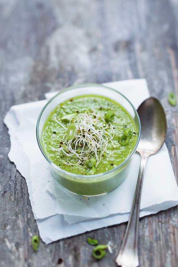 Cold Spinach And Fennel Soup With Alfalfa Sprouts Photograph by Brigitte Sporrer