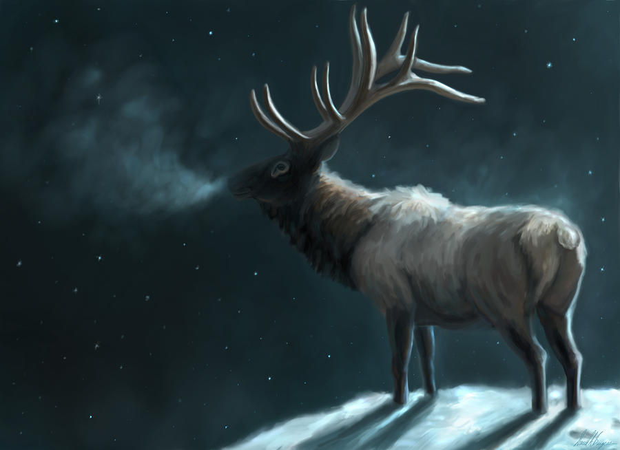 Starry Night Digital Art - Stars and Steam, Bull Elk by David Burgess