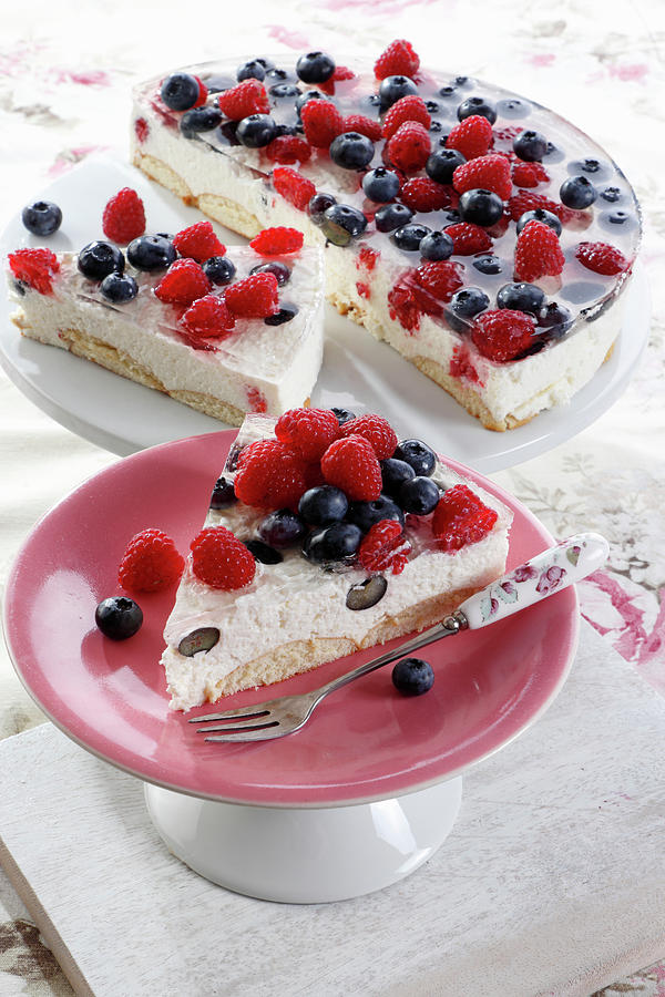 Cold Yoghurt Cake With Biscuits, Jelly And Fresh Fruit Photograph by Wawrzyniak.asia