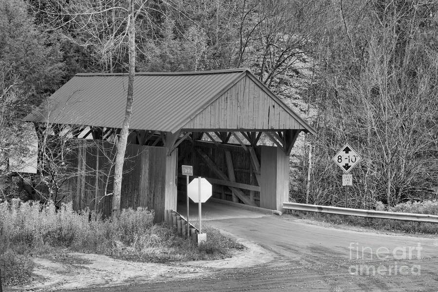 Cole Hill Covered Bridge Road Black And White Photograph by Adam Jewell