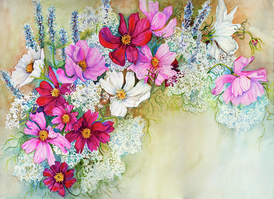 Flower Painting - Coleome And Queen Ann Lace Mix by Joanne Porter