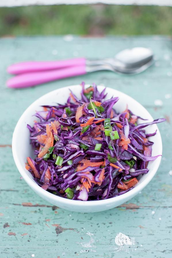 Coleslaw Made With Red Cabbage, Carrot And Spring Onion Photograph by Kachel Katarzyna