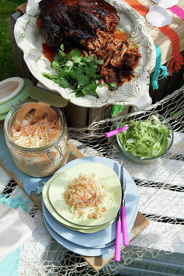 Coleslaw With Peanuts Served With Pulled Pork Photograph by Jan-peter Westermann