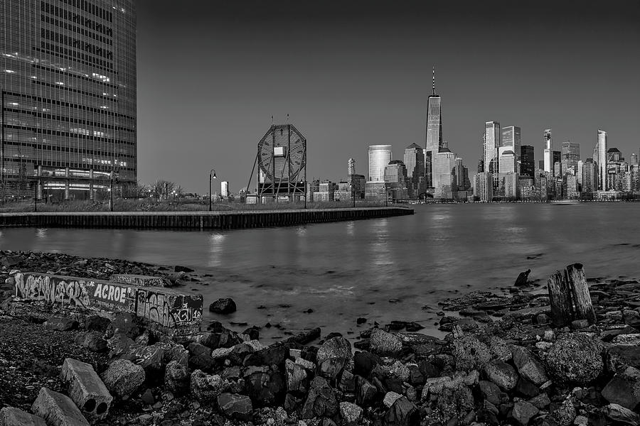 Colgate Clock and NYC Skyline BW Photograph by Susan Candelario