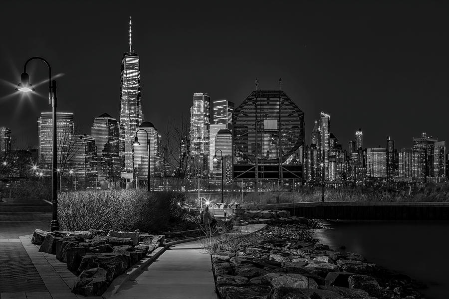 Colgate Clock and NYC Skyline Twilight BW Photograph by Susan Candelario