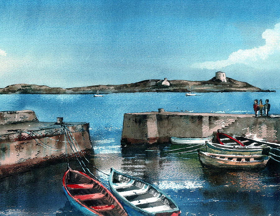 Coliemore Harbour, Dalkey Painting by Val Byrne
