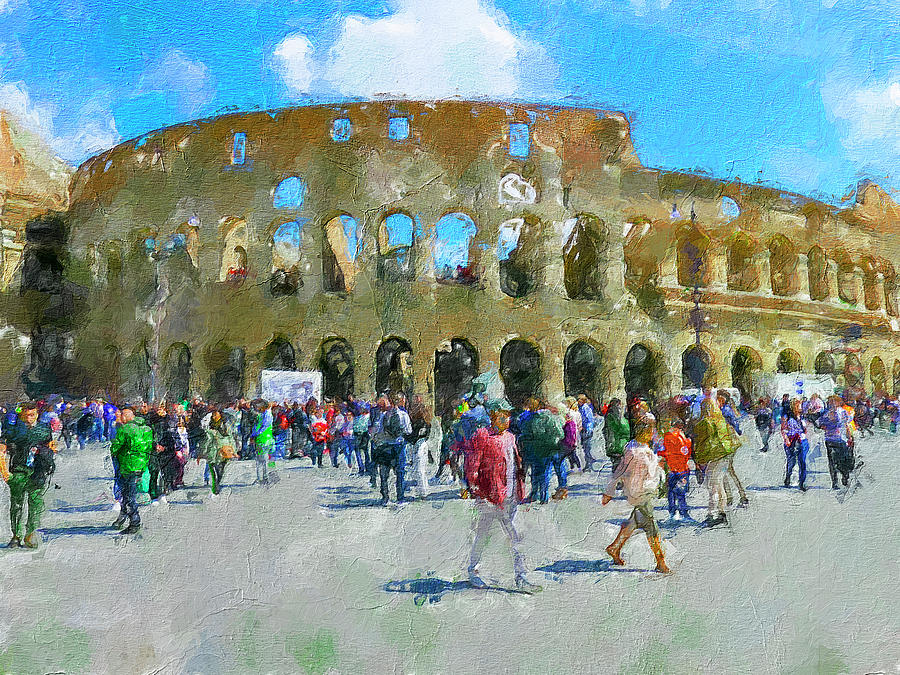 Coliseum tourists Rome paint 2 Digital Art by Yury Malkov