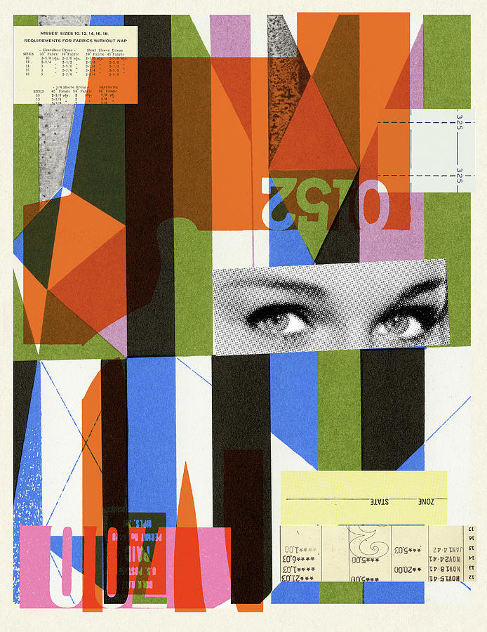 Abstract Drawing - Collage illustration with geometric shapes and eyes of woman by CSA Images