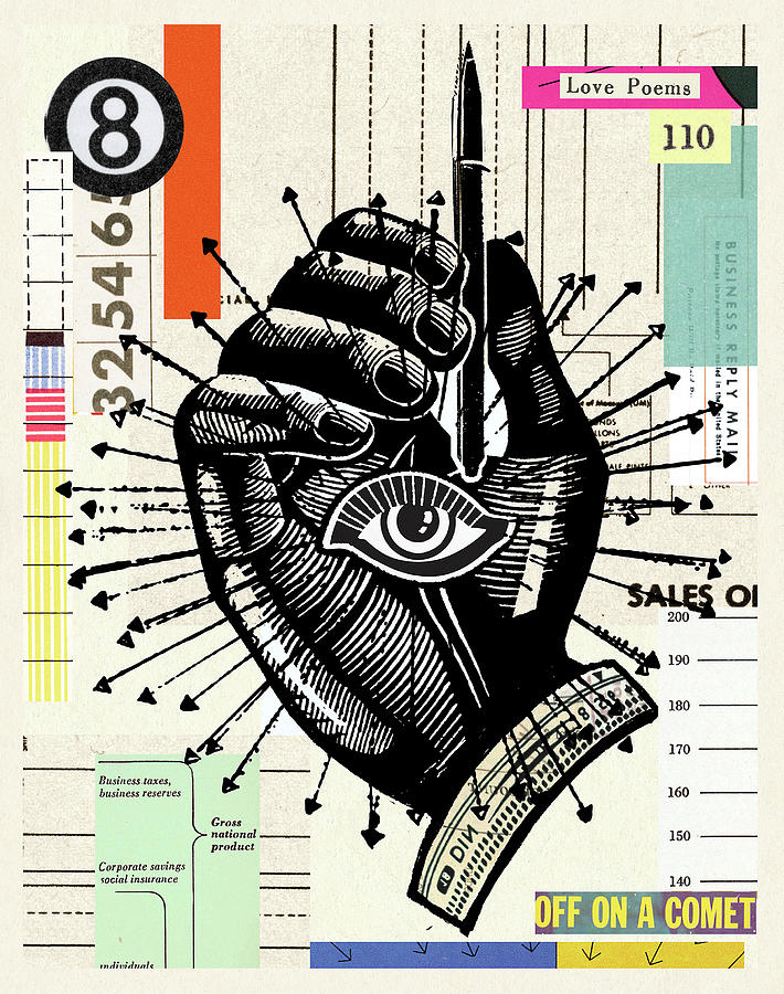 Abstract Drawing - Collage of a Hand Pen and Eye by CSA Images
