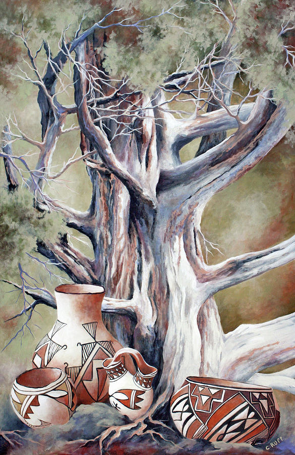 Tree Painting - Collecting Pottery by Carol J Rupp