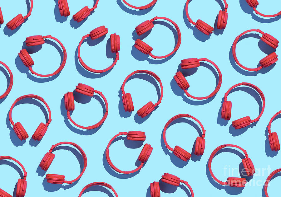 Collection Of Red Wireless Headphones Digital Art by Westend61