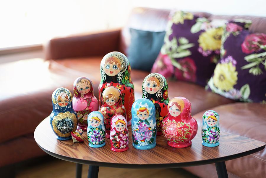 Collection Of Russian Dolls On Retro Coffee Table Photograph by Ulla@patsy