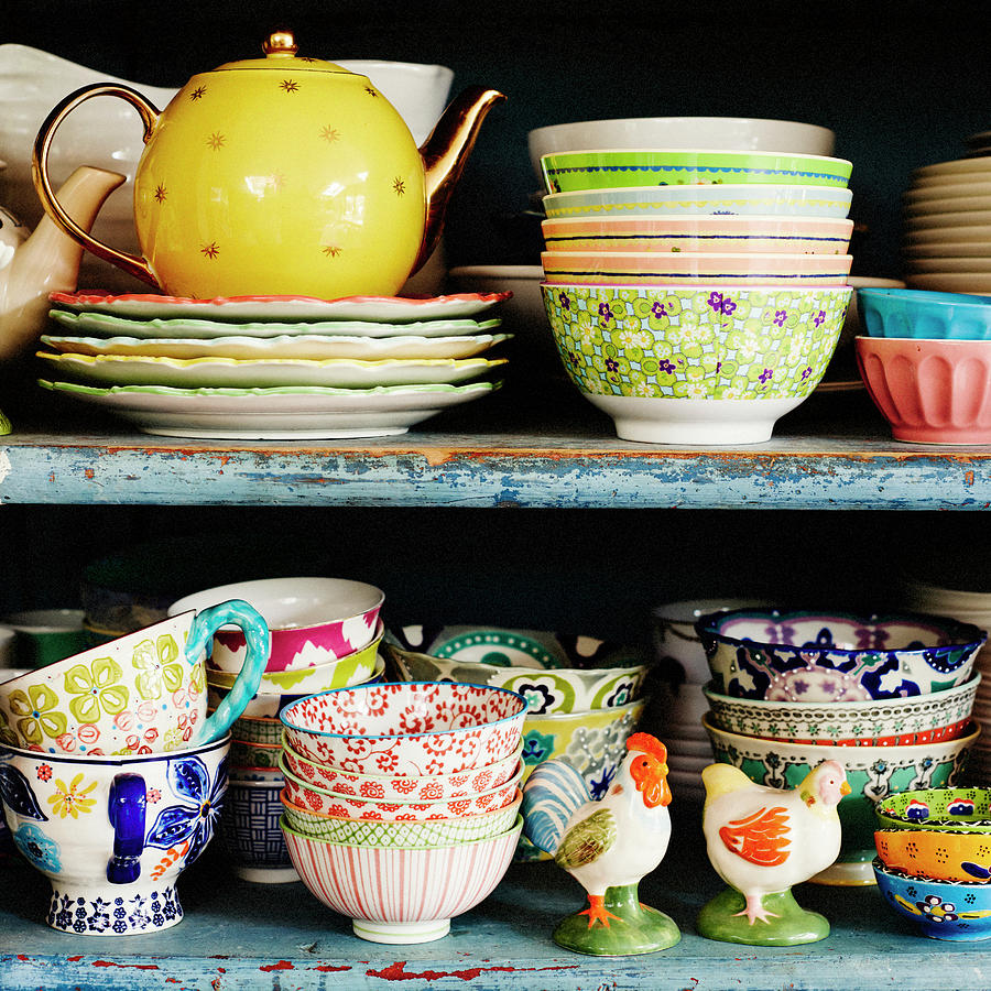 Collection Of Various Brightly Coloured Crockery Photograph by Catherine Gratwicke