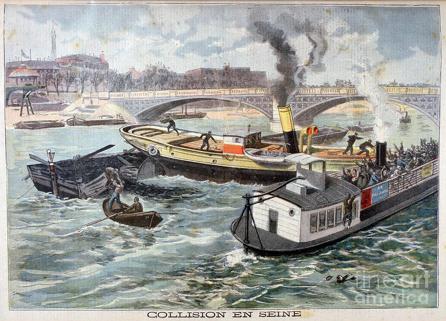 Collision On The Seine, Paris, 1897 Drawing by Print Collector