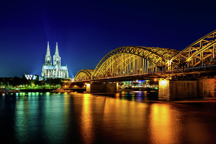 Cologne City Panorama By Night Photograph by Mbbirdy