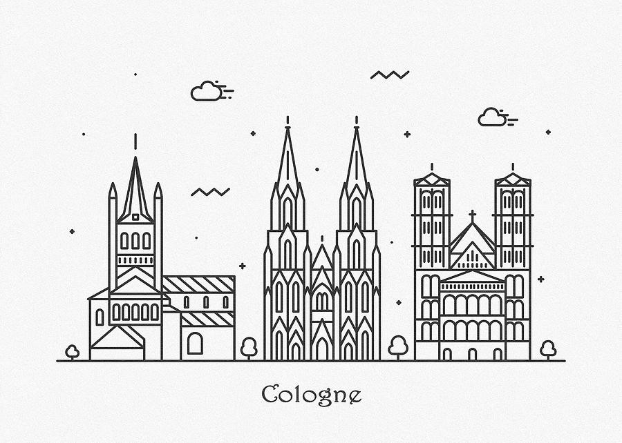 Cologne Drawing - Cologne Cityscape Travel Poster by Inspirowl Design Cologne Drawing - Cologne Cityscape Travel Poster by Inspirowl Design