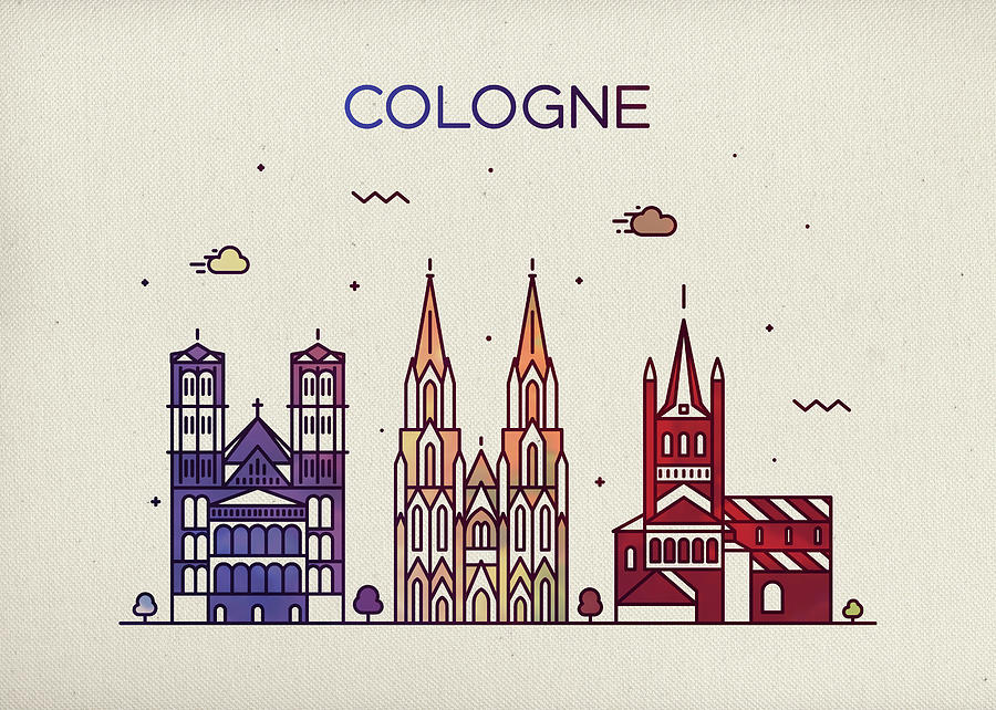 City Mixed Media - Cologne Germany City Skyline Fun Whimsical Series Wide Bright by Design Turnpike