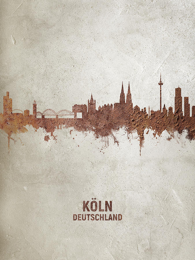 Skyline Digital Art - Cologne Germany Rust Skyline by Michael Tompsett