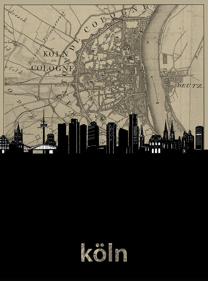 Skyline Digital Art - Cologne Skyline Map by Bekim M