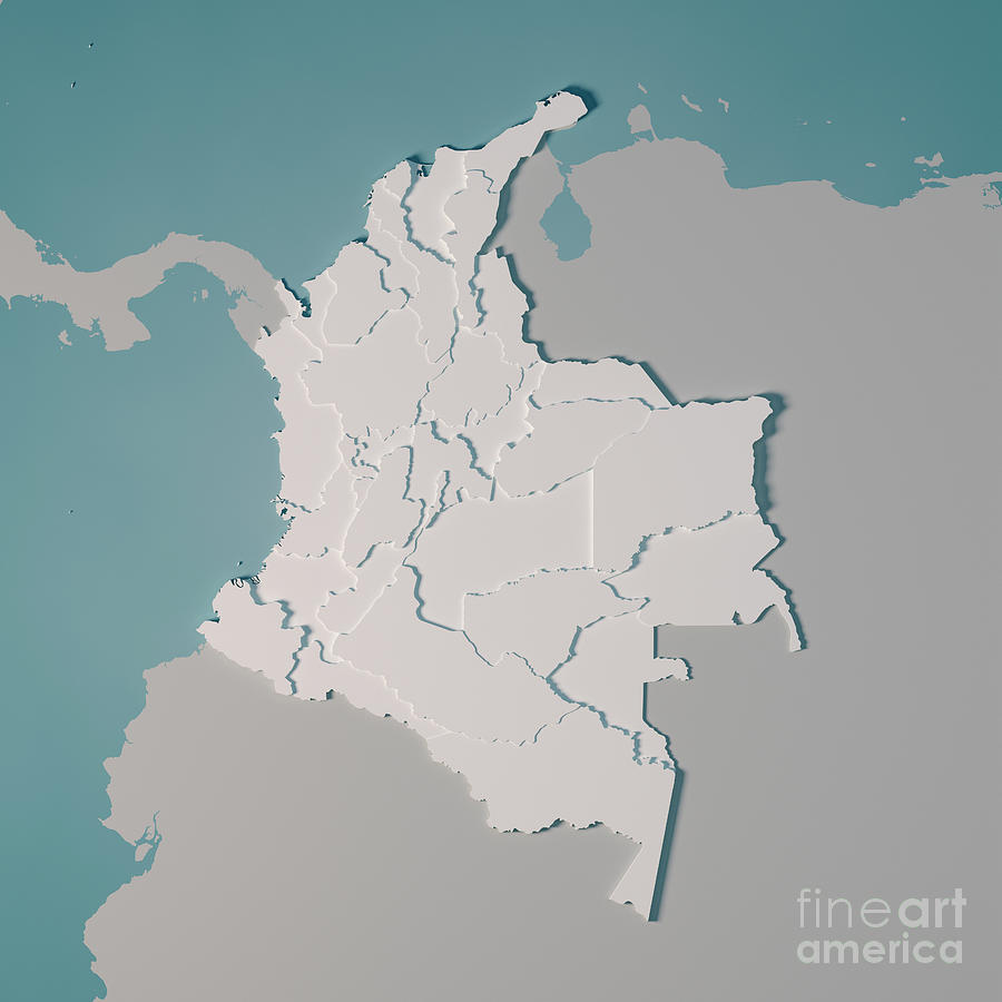 Colombia Country Map Administrative Divisions 3d Render Digital Art By