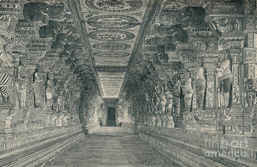 Black And White Drawing - Colonnade In The Interior Of The Hindu by Print Collector
