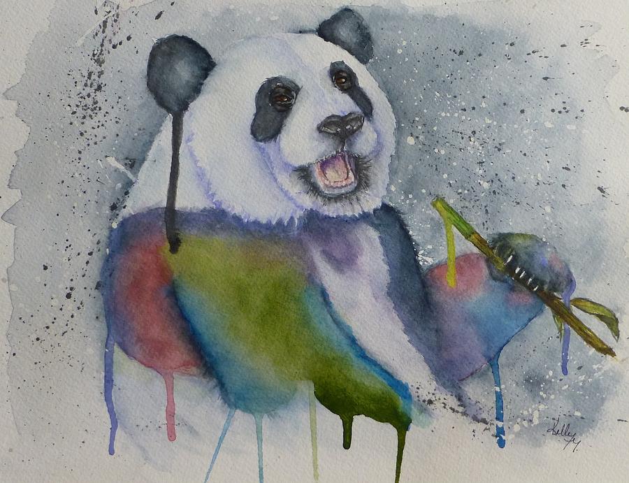 Panda Bear in Living Color Painting by Kelly Mills