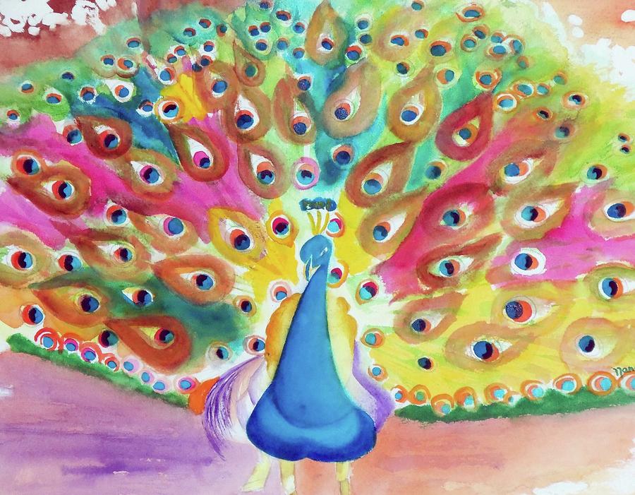 Peacock Painting - Color Peacock by Nancy Pratt