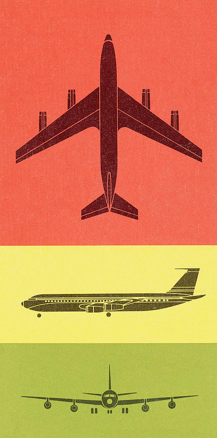 Transportation Drawing - Color Three Views of Airplane by CSA Images