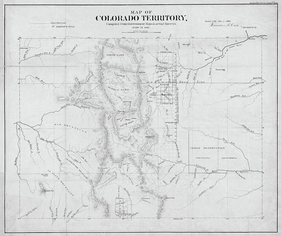 Colorado 1861 Territory Map Historical Map Black and White Digital Art by Toby McGuire