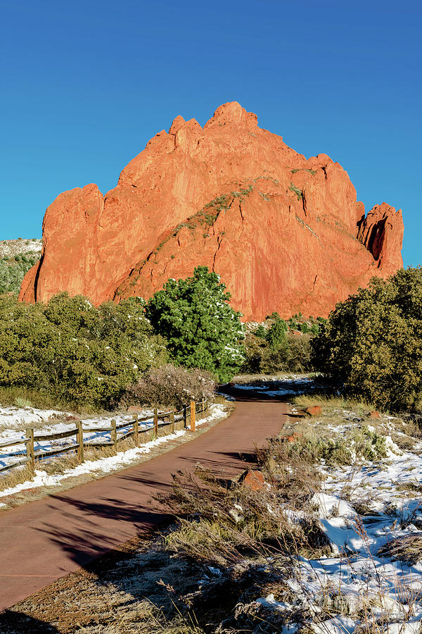 Colorado Garden of the Gods Peak Snowy Trail in the Morning Photograph by Aloha Art