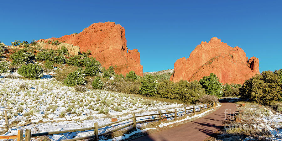 Colorado Garden of the Gods Twin Peaks Snowy Trail in the Morning 2 to 1 Ratio Photograph by Aloha Art