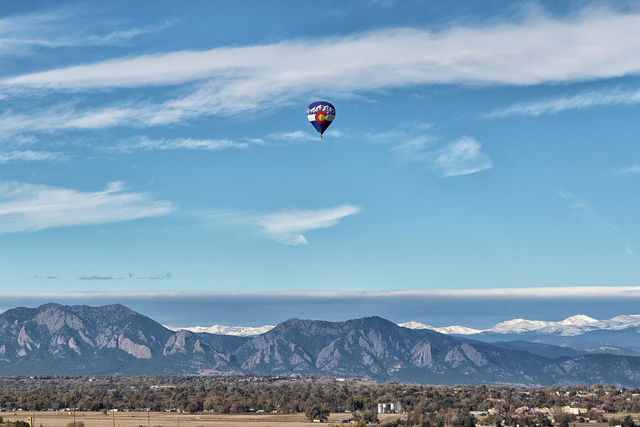 Colorado Hot Air Balloon Above the Flatirons Photograph by Tony Hake