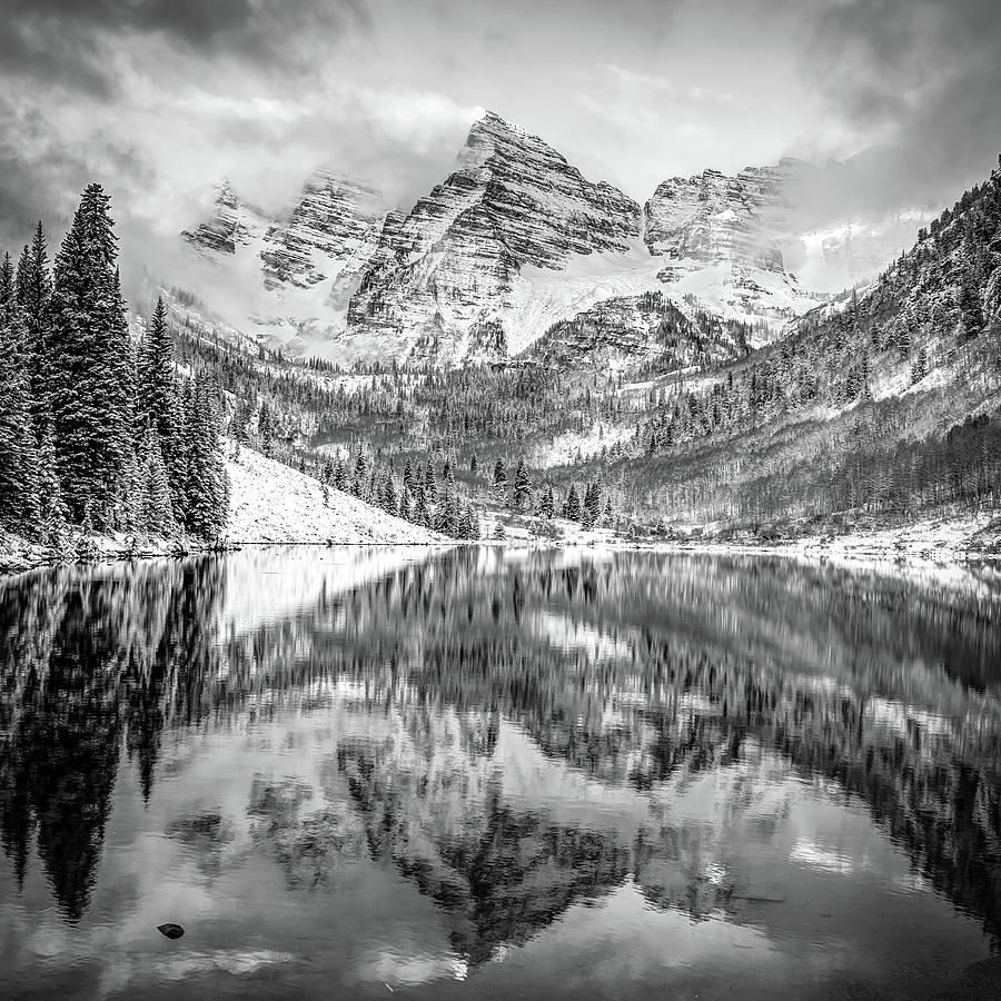 Colorado Maroon Bells Monochrome Mountain Landscape Photograph