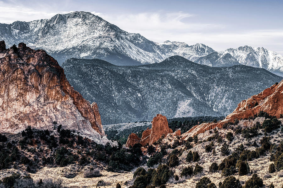 Colorado Springs Red Rock Landscape and Pikes Peak Photograph by Gregory Ballos