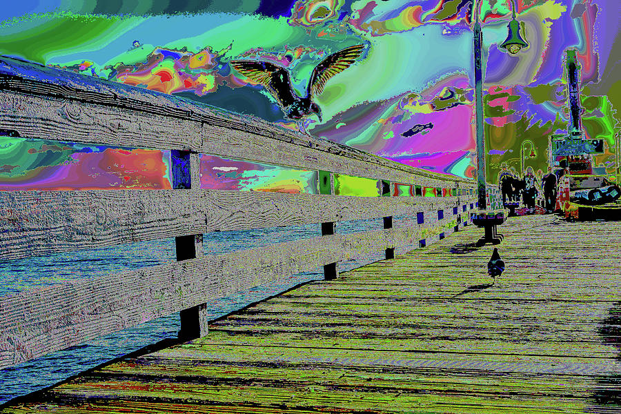 colorfication people on the pier and birds and clouds and lights and a crane by Kenneth James colorfication people on the pier and birds and clouds and lights and a crane by Kenneth James