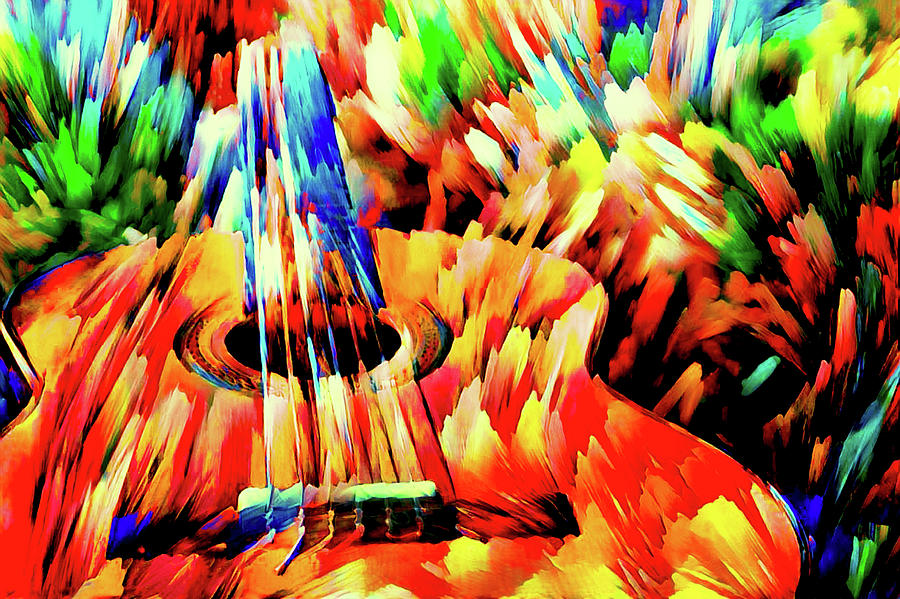 Colorful Abstract Acoustic Guitar Digital Art by Peggy Collins